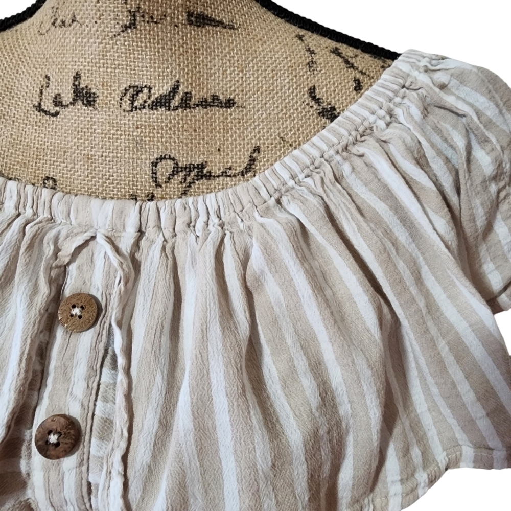 Primark Off-the-Shoulder Beige & White Stripe Crop Top - Medium - Picture 5 of 8